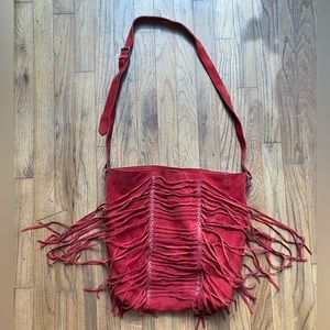 Vintage suede, red fringe Crossbody bag